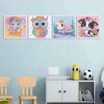 AOSGEDY 4 Pieces Cartoon Diamond Art Kits for Kids, Cute Animals DIY Diamond Art Painting for Adults Beginner, Kids' Mosaic Kits 5D Full Round Drill Gem Art for Home Wall Decor Kids 6X6 inch