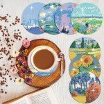 Muzagroo Art Diamond Painting Coasters Kits with Holder Monet Diamond Art Kits for Beginners Stress-reducing Handicrafts Paint by Diamond 8 PCS Coaster Art (Monet)