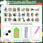 INCOK Refrigerator Diamond Art Magnets - 24PCS Black Cat Diamond Painting Fridge Sticker Set with Plant Crystal Painting Refrigerator Magnet for Beginner Adult Craft DIY Home Decor Good Luck Gift