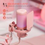 FEELWORLD VM1 Pink Gaming PC USB Microphone Condenser Mic with Noise Cancellation Mute RGB Light, Computer Accessories for Gamer YouTube Twitch Podcast Streaming Recording Online Chat PS4 PS5