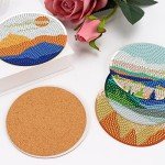 8 Pcs Diamond Art Painting Coasters Diamond Art Coasters with Holder, Abstract Landscape Diamond Art Painting Kits for Adults, Kids & Beginners, DIY Diamond Art Kits Craft Supplies Coasters for Drinks