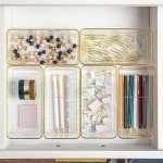 Martha Stewart Kerry Plastic Stackable Office Desk Drawer Organizers, 6" x 3", 6 Pack, with Gold Trim