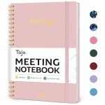 Meeting Notebook For Work Organization - Work Planner Notebook With Action Items, Agenda Planner For Note Taking, 160Pages (6.9" X 9.9") Project Planner For Men & Women - Pink