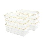 Martha Stewart Kerry Plastic Stackable Office Desk Drawer Organizers, 6" x 3", 6 Pack, with Gold Trim
