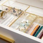 Martha Stewart Kerry Plastic Stackable Office Desk Drawer Organizers, 6" x 3", 6 Pack, with Gold Trim