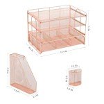 gianotter Paper Letter Tray Organizer with File Holder, 4-Tier Desk Accessories & Workspace Desk Organizers with Drawer and 2 Pen Holder for Office Supplies (Rose Gold)