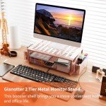 gianotter Desk Computer Monitor Stand Riser with Drawer and 2 Pen Holder, Desk Organizers for Wome,Home Office Essentials (Rose Gold)