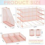 OPNICE Desk Accessories - Workspace Organizer with 2 Pen Holders, 4 Tier Paper Organizer (Rose Gold)