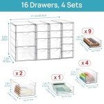 Vtopmart Acrylic Organizer with 16 Drawers (4 Set),Clear Storage Drawers for Office Supplies,Desk Organization and Storage for Makeup,Jewelry,Art Crafts