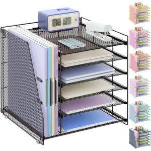 gianotter Desk Organizers and Accessories, 6-Tier Paper Organizer with File Holder, Document Organizer, Office Decor, Home Office Essentials(Black)