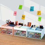 LETURE Office Desktop Organizer with Drawer, Desk Top Accessories Stationary Organizer Desk Caddy, Pen/Pencil/Business Card/Sticky Note Tray/Paperclip Holder Storage Box (Pink)