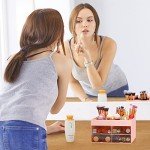 LETURE Office Desktop Organizer with Drawer, Desk Top Accessories Stationary Organizer Desk Caddy, Pen/Pencil/Business Card/Sticky Note Tray/Paperclip Holder Storage Box (Pink)