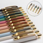Linbsunne Ballpoint Pens Black Medium Point 1mm Pen with Super Soft Grip Ball Point Pen for Men Women Retractable Pens (gold-12 pcs)