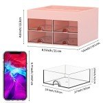 LETURE Office Desktop Organizer with Drawer, Desk Top Accessories Stationary Organizer Desk Caddy, Pen/Pencil/Business Card/Sticky Note Tray/Paperclip Holder Storage Box (Pink)