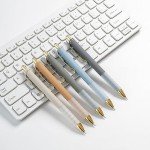 Linbsunne Ballpoint Pens Black Medium Point 1mm Pen with Super Soft Grip Ball Point Pen for Men Women Retractable Pens (gold-12 pcs)