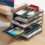 gianotter Desk Organizers and Accessories, 6-Tier Paper Organizer with File Holder, Document Organizer, Office Decor, Home Office Essentials(Black)