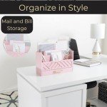 BLU MONACO Pink Wooden Desk Organizer with Storage Drawer and Gold Handle – Cute Office Supplies Holder – Mail Storage for Desktop at Home, Office, or Workspace