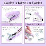 Purple Office Desk Accessories Supplies, 12pcs Desk Organizers and Accessories with Tape dispenser and Stapler,Staples,Staple Remover,Pen Holder,Scissor,Ruler,Sticky Tabs,Tape,Ballpoint Pen,Clips Set