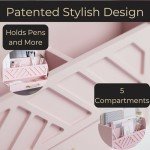 BLU MONACO Pink Wooden Desk Organizer with Storage Drawer and Gold Handle – Cute Office Supplies Holder – Mail Storage for Desktop at Home, Office, or Workspace