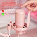FEELWORLD VM1 Pink Gaming PC USB Microphone Condenser Mic with Noise Cancellation Mute RGB Light, Computer Accessories for Gamer YouTube Twitch Podcast Streaming Recording Online Chat PS4 PS5