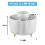 Marbrasse Desk Organizer, 360-Degree Rotating Pen Holder for Desk, Desk Organizers and Accessories with 5 Compartments Pencil Organizer, Art Supply Storage Box Caddy for Office, Home （White）