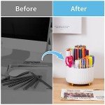 Marbrasse Desk Organizer, 360-Degree Rotating Pen Holder for Desk, Desk Organizers and Accessories with 5 Compartments Pencil Organizer, Art Supply Storage Box Caddy for Office, Home （White）