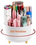 Desk Pen Holder, 5-Slot 360 Rotating Pencil & Pen Organizer - Desktop Storage Stationery Supplies Organizer, Cute Pencil Cup Pot for Office, School, Home, Art Supply, White