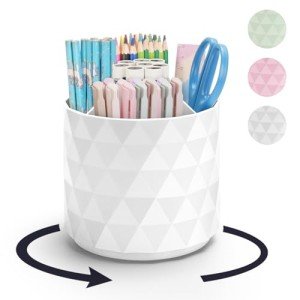 minimaliving Desk Organizer,Sparkling Diamond-like Pen Holder for Desk 360°Rotating Office Desk Accessories,Pencil Cup with 5 Compartments Storage Box Caddy for Office,School,Home,Art Supply(White)