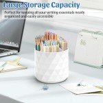 minimaliving Desk Organizer,Sparkling Diamond-like Pen Holder for Desk 360°Rotating Office Desk Accessories,Pencil Cup with 5 Compartments Storage Box Caddy for Office,School,Home,Art Supply(White)