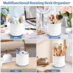 minimaliving Desk Organizer,Sparkling Diamond-like Pen Holder for Desk 360°Rotating Office Desk Accessories,Pencil Cup with 5 Compartments Storage Box Caddy for Office,School,Home,Art Supply(White)