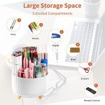 Desk Pen Holder, 5-Slot 360 Rotating Pencil & Pen Organizer - Desktop Storage Stationery Supplies Organizer, Cute Pencil Cup Pot for Office, School, Home, Art Supply, White