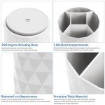 minimaliving Desk Organizer,Sparkling Diamond-like Pen Holder for Desk 360°Rotating Office Desk Accessories,Pencil Cup with 5 Compartments Storage Box Caddy for Office,School,Home,Art Supply(White)