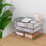 Paper Organizer Letter Tray, 4 Pack Acrylic Stackable Desk File Organizer,Clear Office Organizer for File Paper, Ipad, Letter, A4 Office File, Books, Notes, Etc