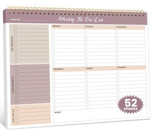 Weekly To Do List Notepad with 52 Undated Sheets（8.5"×11"）- Undated Weekly Planner Notepad for Office Desk Accessories and Supplies - Midnight Lilac