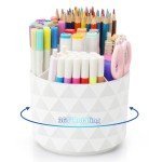 Nuozme Desk Organizer, 360-Degree Rotating Pencil Pen Holders For Desk, Diamond Pattern Pen Organizer With 5 Compartments, Cute Desk Accessories Decor For Office, School,Home,Art Supply (White)