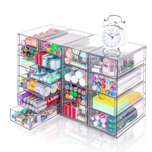 VZKAH Acrylic Organizer with Drawers | 20 Drawers 4 Sets | Desk Organizer and Storage, Clear Makeup Organizer, For Office/Art Supply/Craft Storage and Organization