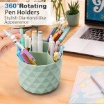 Nuozme Desk Organizer, 360-Degree Rotating Pencil Pen Holders For Desk, Diamond Pattern Pen Organizer With 5 Compartments, Cute Desk Accessories Decor For Office, School,Home,Art Supply (White)