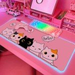 Pink Kawaii Cat RGB Gaming Mouse Pad 31.5x12 Inch PC XL Large Extended Glowing Led Light Up Cool Mouse pad Desk Pad Non-Slip Rubber Jmiyav Computer Mouse Pad Cute Mousepad Mat 31.5x12 Inch