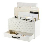 BLU MONACO Grey Desktop Mail Organizer – Three-Tiered with Gold Label Holders and Drawer – Stylish Mail Holder and Countertop Document Storage for Home or Office