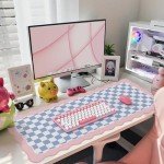 iCasso Pink Mouse Pad,Cute Desk mat Design with Irregular Edges,Extended Large Gaming Mousepad XXL,Soft Lycra Surface Keyboard Mat 15.7X35.4 Inches, Non-Slip Rubber Base Desk Pad for Home Office