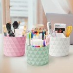 Nuozme Desk Organizer, 360-Degree Rotating Pencil Pen Holders For Desk, Diamond Pattern Pen Organizer With 5 Compartments, Cute Desk Accessories Decor For Office, School,Home,Art Supply (White)