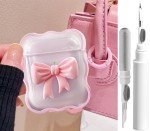 Cute AirPods 2/1 Generation Clear Case, Girly 3D Bow Design Soft TPU Protective Shockproof Kawaii for Apple iPod 2nd/1st Generation Cover with Cleaner Kit & Keychain Girls Women - Pink Bow