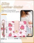 Bistup Wallet Women Slim Cute Leather Thin Bifold Small Wallet Purse Ladies Teen Girl Female Medium Aesthetic Kawaii Strawberry Tiny Simple Girly Unique Pretty Modern Credit Card Holder Keychain Rfid