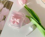 Cute AirPods 2/1 Generation Clear Case, Girly 3D Bow Design Soft TPU Protective Shockproof Kawaii for Apple iPod 2nd/1st Generation Cover with Cleaner Kit & Keychain Girls Women - Pink Bow