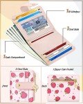 Bistup Wallet Women Slim Cute Leather Thin Bifold Small Wallet Purse Ladies Teen Girl Female Medium Aesthetic Kawaii Strawberry Tiny Simple Girly Unique Pretty Modern Credit Card Holder Keychain Rfid