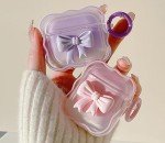 Cute AirPods 2/1 Generation Clear Case, Girly 3D Bow Design Soft TPU Protective Shockproof Kawaii for Apple iPod 2nd/1st Generation Cover with Cleaner Kit & Keychain Girls Women - Pink Bow