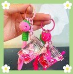 YOU WIZV Cute Keychain,Kawaii Pink Liquid Key Chains for Women Girls,Strawberry Rabbit BoBo Liquid keychain for backpack Kawaii Girly Bag Charms
