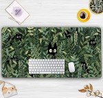 Cute Anime Cats Desk Mat Green Leaves Kawaii Mousepad XXL Extended Large Gaming Mouse Pad Cat, Aesthetic Extended Laptop Keyboard Mat Desk Pad for Women Office Gamer Girl Decor 31.5x15.75 in