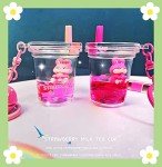 YOU WIZV Cute Keychain,Kawaii Pink Liquid Key Chains for Women Girls,Strawberry Rabbit BoBo Liquid keychain for backpack Kawaii Girly Bag Charms