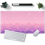 Kawaii Mouse Pad Desk Gaming Accessories Cute Clouds XXL Mouse Pad Pink Anime Office Decor Desk Mousepad Large, 31.5x15.7in Extended Keyboard Mousepad for Desk Girl with Stitched Edges Non-Slip